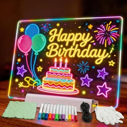 12" Rechargeable LED Dry Erase Board, 8 Colors Glow Doodle Note Board - color: White-2