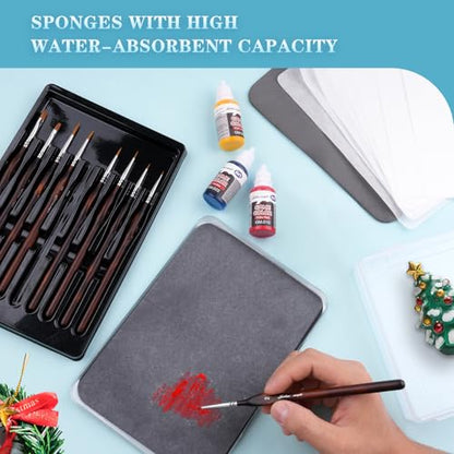 golden maple Wet Pallets for Painting Miniatures - Stay Wet Palette for Acrylic Painting Kit with 9PCS Miniature Paint Brushes, 50PCS Pallet Paper, 2PCS Sponge, 1PC Brush Holder, 1PC Sponge Tray