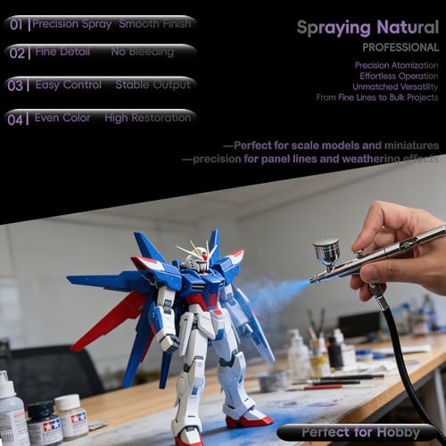 RDSWA Airbrush Kit, Dual-Action Spray Gun with 0.3mm Needle Sets and Gravity Feed 7cc Fluid Cup, Air Brush Gun Ideal for Nail Paint, Makeup, Barber, Cake Decorating, Model,Tattoo Silver