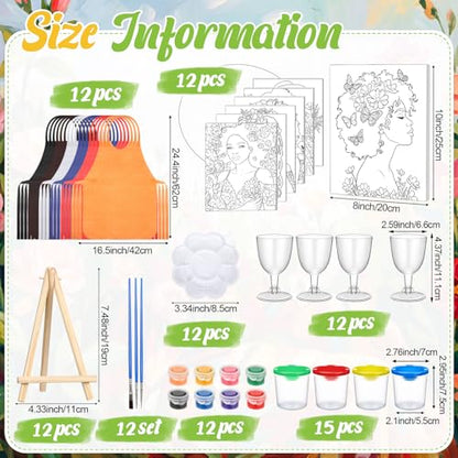 Sherr 96 Pcs 12 Sets Pre Drawn Canvas Kit for Painting Craft Sip and Paint Kit for Adults Pre Printed Canvas Painting Favor for DIY Birthday Gifts Adult's Date Party, 8 x 10 Inch(Flower Lady) - style: Flower Lady