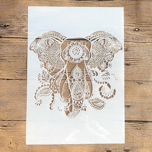 TIAMECH A4 Reusable Elephant Stencil for Painting | Mandala Elephant with Big Ears for Totem Layering Template, DIY Wall Art, Wood Furniture, Scrapbook & Crafts (8.3x11.7inch) - style: Mandala Elephant