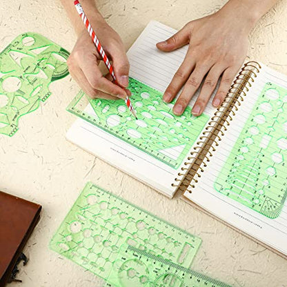 Zonon 16 Pcs Geometric Drawing Templates Kit, Drafting Stencils Measuring Rulers 12 Inch Aluminum Architect Scale Building Geometric Plastic Ruler for Design School Studying Office Building