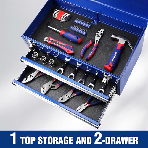 WORKPRO Tool Box with Drawers, 18 Inch with 2 Drawers and 1 Top Storage, Portable Toolbox with Metal Latch and Liner for Garage, Office and Home Storage, 100 LBS Load Capacity (Totally) - size: 18 Inch