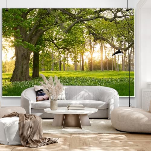 6x4ft Forests Backdrop Summer Tree Green Meadow Flower Sunrise Woods Botanical Natural Scenery Photography Background Camping Birthday Picnic Wedding Studio Photo Props Polyester - size: 6x4ft-polyester