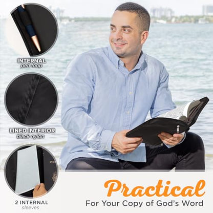 Christian Art Gifts Men or Women's Bible Cover Secure Zipper Jesus Fish, Black Canvas, Large - color: Black/Jesus Fish #2, size: Large