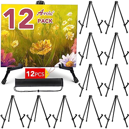AROIC 12 Pack 14''Tabletop Easels, Black Steel Table Top Easels for Display | Adjustable Portable Table Top Easel for Paintings, Signs, Posters,Frame Pictures(with 12 Bags) - style: 12P