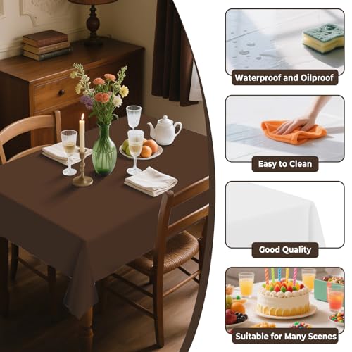 54IN X 320FT Plastic Table Cover Roll with Cutter Box, Cut to Size Plastic Table Cloths for Parties, Birthday, (Brown, 54"x3840"(Rectangular)) - color: Brown, size: 3840" x 54" (Rectangular)
