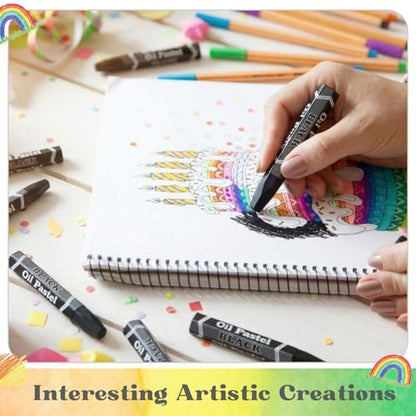 48 Pcs Black Soft Oil Pastels Bulk Artists Oil Crayons Single Color Hexagonal Creamy Pastel for Artists Beginners Painting Drawing Relaxing Blending - color: Black