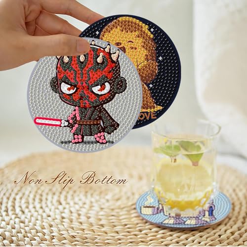 nekpiahu 8 PCS Cartoon Diamond Art Coasters Kits, Diamond Painting Coasters with Holder, DIY Cartoon Life Coaster Diamond Art Kits for Adults, Beginners Round Full Drill Diamond Art Craft Supplies - color: BDWY481