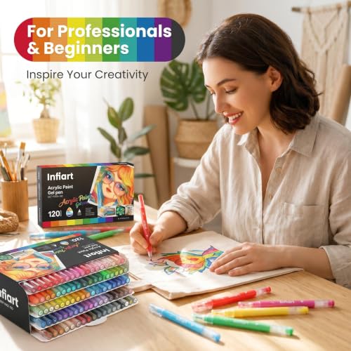 Acrylic Gel Pens for Coloring, 120 Colored Acrylic Paint Pens for Adult Coloring Book, 1.0mm Fine Point Colored Gel Pens Set for Journaling, Drawing, Note Taking, Art Supplies and DIY Crafts - color: 120 Colors
