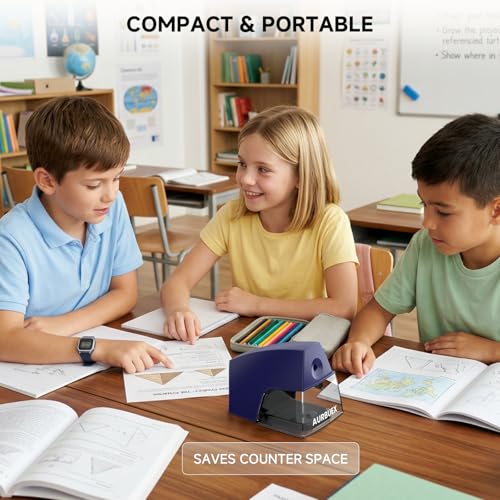 Electric Pencil Sharpener for 6 to 8 mm Pencils Helical Blade Fast 4 Second Sharpening Large Shavings Bin Non Slip Feet Safe Design for Classroom Office and Home Blue(S1131) - color: Blue