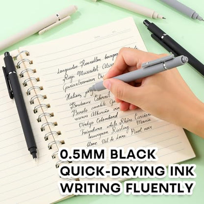 Gel Pens 0.5mm Black Ink Ballpoint Aesthetic Beige Black Gray White Fine Point Smooth Writing Pretty Cute Fancy Desk Accessories Gifts for Women Men Nurse Journaling Office School Supplies 6Pcs - color: 2Black 2Gray 2Beige-Black Ink