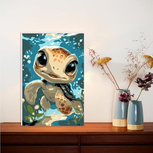 Lxmsja Cute Turtle Paint by Numbers Kit for Adults, Fantasy Ocean Acrylic Paint by Numbers for Adults Beginner, DIY Craft Supplies Oil Painting Kits for Home Wall Decor 8x12 inch (Framed) - color: green#090