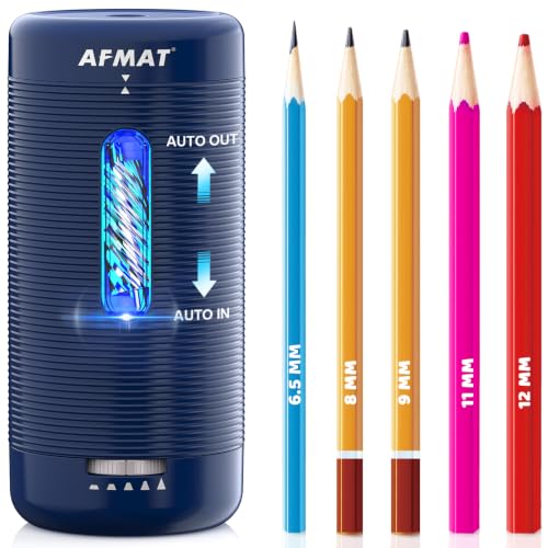 AFMAT Electric Pencil Sharpener, Fully Automatic Pencil Sharpener, Auto in & Out, Rechargeable Hands-Free Sharpeners for Jumbo & Colored Pencils (6.5-12mm), Portable for Home/Classroom/Office PSC2 - color: Blue