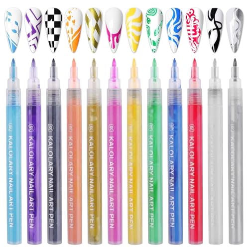 12 Color Nail Art Pens Kalolary Nail Art Marker Point Graffiti Dotting Pen | Drawing Painting Liner Brush for DIY Nail Art Beauty Adorn Manicure Tools - color: C