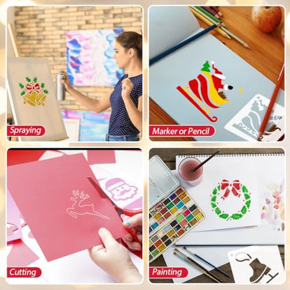 50 PCS Christmas Painting Stencils Reusable Christmas Stencils for Painting on Wood Rocks Canvas Fabric Glass Pottery 4x4 Inch - color: Christmas Stencils