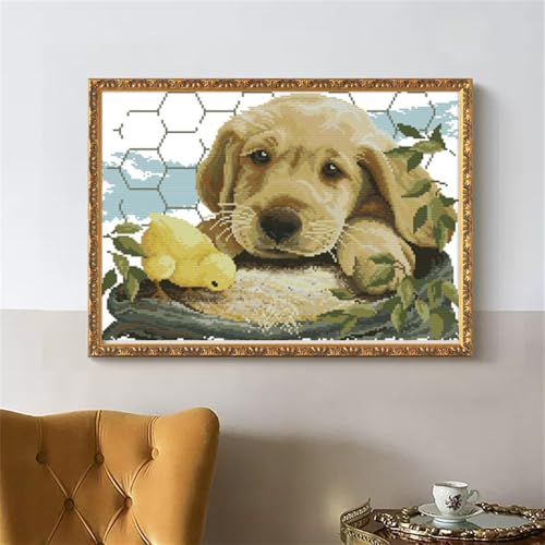 Puppy Cross Stitch Stamped Kits Animal Counted 11CT standard threads Cross-Stitch Needlepoint Kits Embroidery Kit Arts and Crafts for Home Wall DIY Home Decor -(Dog love(11CT)20.08 x15.75 Inches) - color: Dog love(Printed))20.08 x15.75 Inches