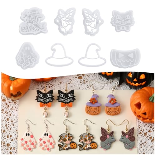 8pcs Halloween Western Polymer Clay Cutters - Fun Shapes for DIY Earrings, Dangle Earrings & Gummy Molds | Easy-to-Use Clay Cutters for Halloween Crafts - color: Halloween Ghost