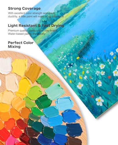 Acrylic Paint Set - 50 Colors 2 oz/59 ml Acrylic Paints for Professional Artists with 10 Brushes , Art Supplies for Painting Canvas Rock Wood Ceramic Glass Art Craft Painting, Rich Pigments Lasting Quality for Beginners, Students & Professional Artist - s