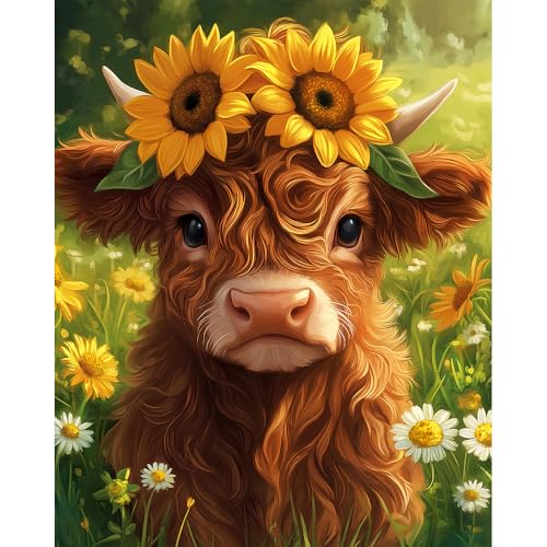 Natuyalo Cattle Paint By Numbers Kit for Adults Beginner Sunflower Adult Paint by Number Kits on Canvas Flowers Animals Acrylic Painting Kit Adults' Paint-By-Number Kits Home Wall Decor 16x20 inch - color: Color-02