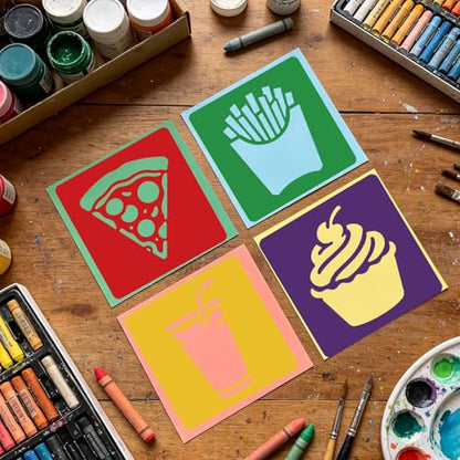 CUTHOLLOW Animals Fruit Plant Stencils, 24PCS 8-Inch Reusable Plastic | 24PCS 8-Inch Animals, Fruit & Plant Shapes, Reusable Washable Plastic, Painting, Crafts, Wall Art & Sidewalk Chalk - style: Animals and Food