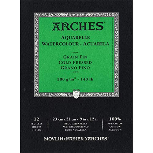 Arches Watercolor Paper Pad, 140 pound, Cold Press, 9"x12" - size: 9"x12", style: Cold Press
