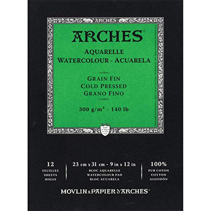 Arches Watercolor Paper Pad, 140 pound, Cold Press, 9"x12" - size: 9"x12", style: Cold Press