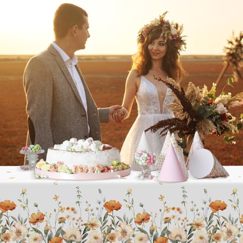 FuWeave 12 Pcs Fall Floral Tablecloth Disposable Plastic Table Covers Thanksgiving Autumn Harvest Wildflower Waterproof Tablecloths for Autumn Thanksgiving Birthday Party Decor, 54 x 108 Inch - style: Autumn Floral