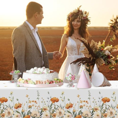 FuWeave 12 Pcs Fall Floral Tablecloth Disposable Plastic Table Covers Thanksgiving Autumn Harvest Wildflower Waterproof Tablecloths for Autumn Thanksgiving Birthday Party Decor, 54 x 108 Inch - style: Autumn Floral