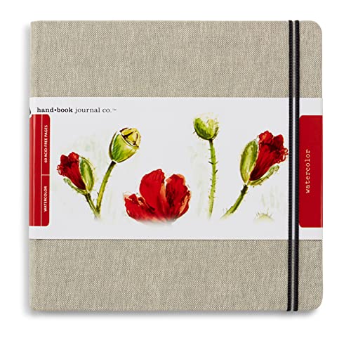 Handbook Watercolor Journal, 8.25 x 8.25 Square, 200 GSM Cold Press Paper, Natural Linen Cover, 60 Pages Art Sketchbook - size: Square, style: 95 lb / 200 gsm