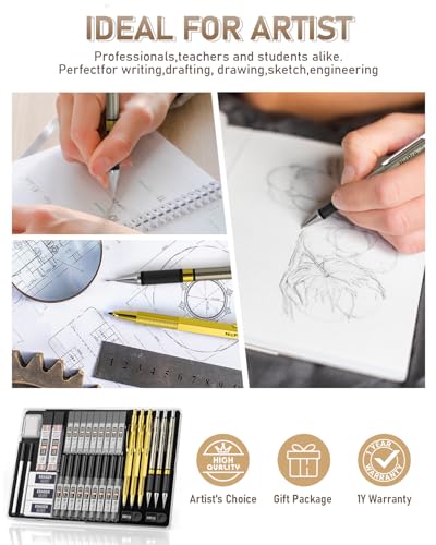 Nicpro 37PCS Gold Art Mechanical Pencil Set, 0.3/0.5/0.7/0.9/2mm Point - color: Gold, style: 0.3 0.5 0.7 0.9 2.0