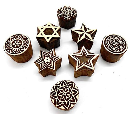 Pack of Elegant Design Wooden Blocks Stamps for Printing on Textiles, Pottery Crafts,Henna, Scrapbooking (Set of 8) - size: Pack # 109