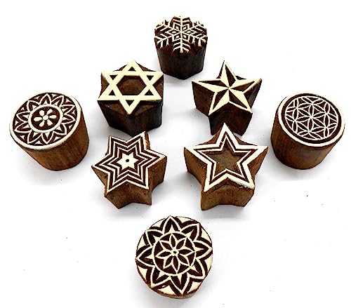Pack of Elegant Design Wooden Blocks Stamps for Printing on Textiles, Pottery Crafts,Henna, Scrapbooking (Set of 8) - size: Pack # 109
