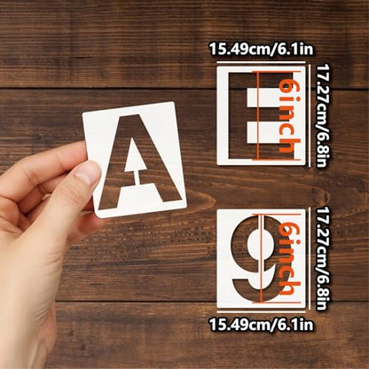 Large Letter Stencils 36pcs 6 Inch Number Alphabet Reusable Plastic Templates Craft Stencil Paint Template Signs for Road, Wall, Wood, Mailbox（6in） - size: 6in