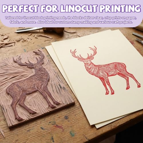 4 Pack Pink Rubber Stamp Carving Blocks 8"x6" (0.8cm Thick) with Tools Kit - Soft Linoleum Blocks for DIY Craft Projects, Stamp Making Supplies for Artists & Beginners - size: 8"x6"