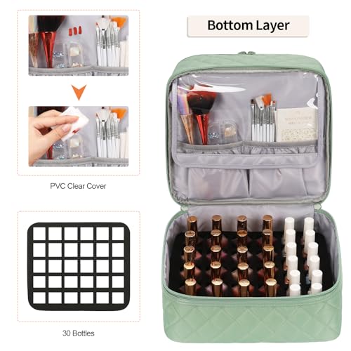 Nail Polish Organizer Bag Holds 30+ Bottles (15ml/0.5 fl.oz) &UV Nail Lamp - color: 02-Green, size: 30 Bottles