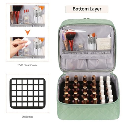 Nail Polish Organizer Bag Holds 30+ Bottles (15ml/0.5 fl.oz) &UV Nail Lamp - color: 02-Green, size: 30 Bottles