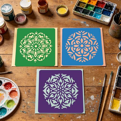 CUTHOLLOW Animals Fruit Plant Stencils, 24PCS 8-Inch Reusable Plastic | 24PCS 8-Inch Animals, Fruit & Plant Shapes, Reusable Washable Plastic, Painting, Crafts, Wall Art & Sidewalk Chalk - style: Mandala