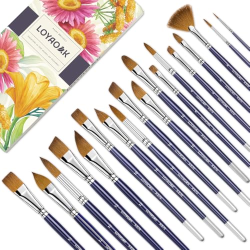 Synthetic Sable and Nature Hair Blend Watercolor Brushes-18pcs Soft Sable Hair Paint Brush Set- Round Tip, Flat, Filbert, Dagger, Fan, Angular, Cat’s Tongue and Liner - size: 18pcs