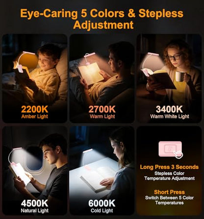 Gritin 2026 Gen 2 Book Light for Reading- 32 Eye Caring Full Spectrum LED - color: Pink