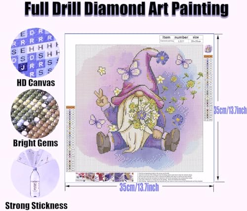 Yanfairy Gnome Diamond Art Painting Kits for Adults, Full Drill Diamond Dots Paintings for Beginners, Round 5D Paint with Diamonds Pictures Gem Art Painting Kits DIY Crafts Kits 12x16inch - color: Gnome Butterfly
