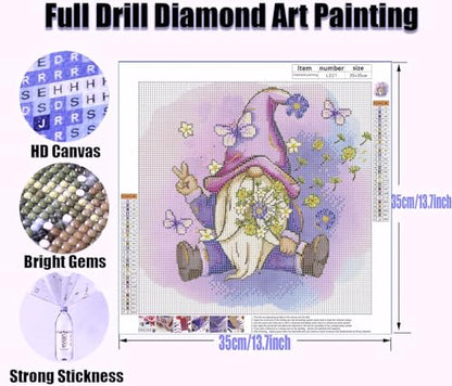 Yanfairy Gnome Diamond Art Painting Kits for Adults, Full Drill Diamond Dots Paintings for Beginners, Round 5D Paint with Diamonds Pictures Gem Art Painting Kits DIY Crafts Kits 12x16inch - color: Gnome Butterfly