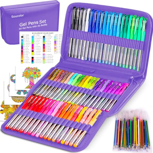Soucolor 120 Gel Pens Set, Metallic Glitter Pastel, Refills,School Supplies - color: Purple