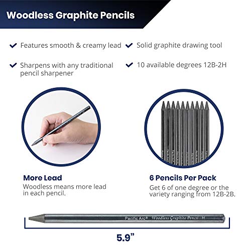 Pacific Arc Woodless Graphite Pencil 6 Pack Set, 2H, for Sketching, Drawing, Coloring and Art - color: 2H