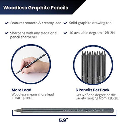 Pacific Arc Woodless Graphite Pencil 6 Pack Set, 2H, for Sketching, Drawing, Coloring and Art - color: 2H