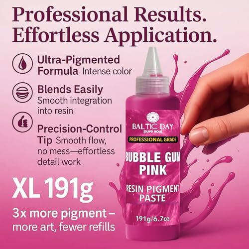 BALTIC DAY Bubblegum Pink Epoxy Resin Pigment Paste, Extra Large 191g (6.7oz) – Opaque Resin Colorant, Highly Concentrated Epoxy Dye, Mica Powder Alternative for Resin Art, Jewelry, Tumblers - color: Bubblegum Pink