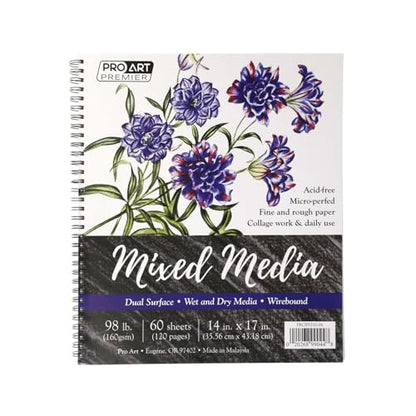 Pro Art Premium Mixed Media Pad 14"x17" 60 Sheets, 98#, Wire, Sketch Book, Sketchbook, Drawing Pad, Sketch Pad, Drawing Paper, Art Book, Paper, Sketchbook for