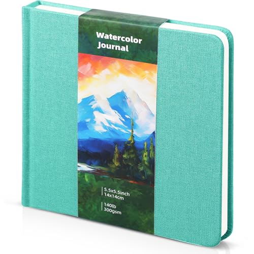 5.5in Watercolor Sketchbook Journal Square Watercolor Notebook Turquoise - color: Turquoise, size: 5.5x5.5 in