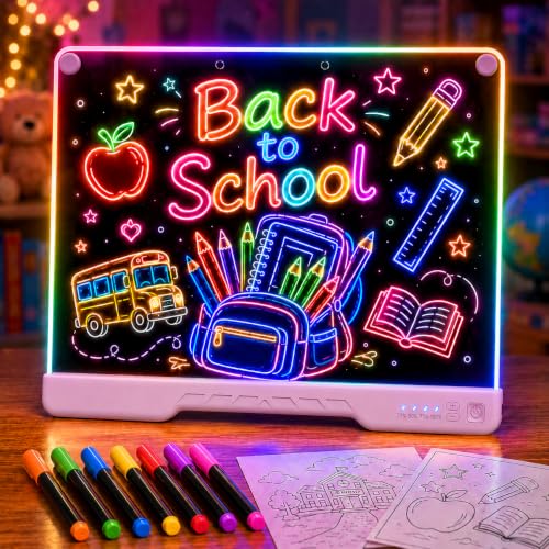16" LED Drawing Board Rechargeable; 10 Tracing Sheets; Pink | 7 Colors, Adjustable Brightness; Acrylic Light Board for Tracing with Stand, Classroom Art Kit; Birthday Gift Idea - color: Pink