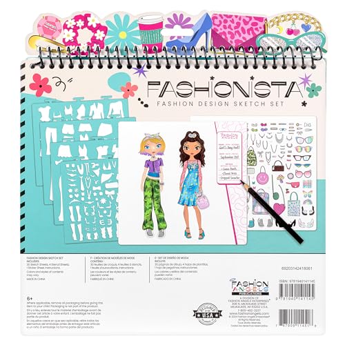 Fashion Angels Fashion Design Sketch Portfolio | Includes 40 Sketch Sheets, 4 Stencil Sheets & Stickers, Fashion Sketch Pad for Beginners & Kids Ages 6+ - color: Fashion Design